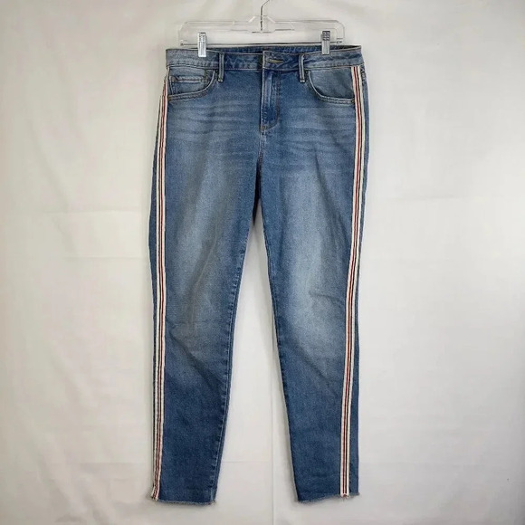 Aqua Denim Jeans w/Multi Color Side Stripes - Picture 1 of 11